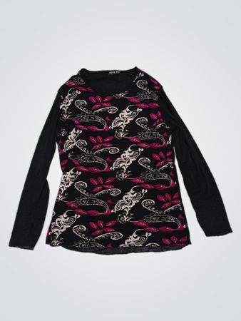 MODA D&F schwarzes Langarmshirt mit pinkem und weißem Muster