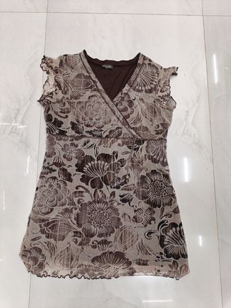 Clara Vitti Damen Braune Blumenmuster Transparente Bluse