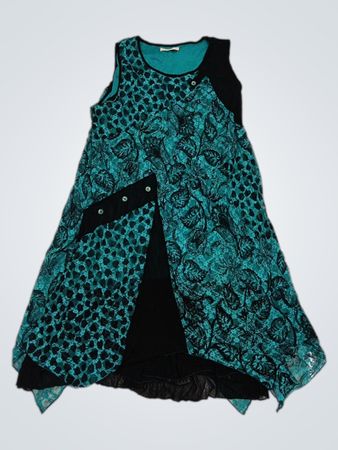 EVANNA Ärmelloses Kleid in Teal und Schwarz mit asymmetrischem Saum