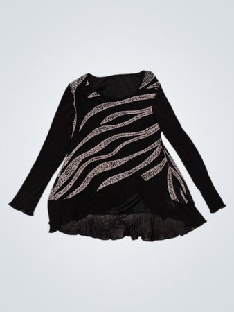 Schwarzes Langarmoberteil mit Zebramuster-Details