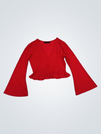 Rotes Glockenärmel-Peplum-Top