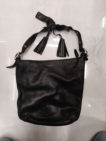 Coach Black Leather Hobo Bag with Tassels