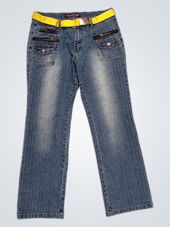 MALINUO JEANS Damen Bootcut Jeans mit gelbem Gürtel