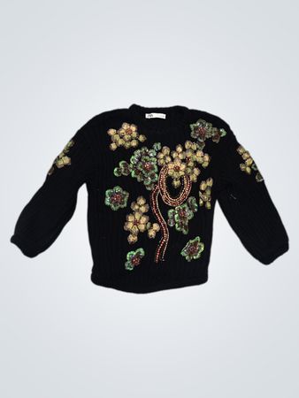 Zara Beaded Floral Knit Sweater