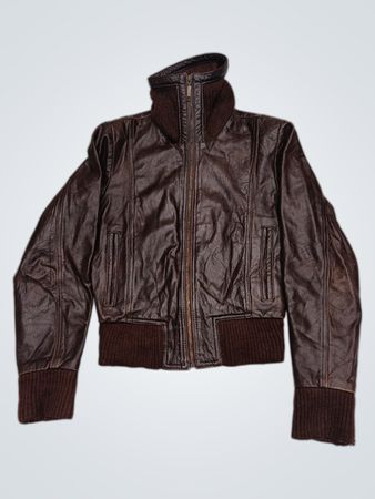 Brown Leather Bomber Jacket