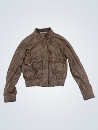 Massimo Dutti Woman Brown Leather Bomber Jacket