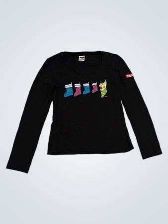 Schwarzes Langarm-T-Shirt mit Grafik des Weihnachtsstrumpfs von Die Simpsons