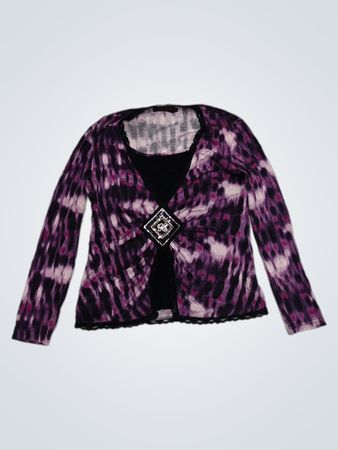 GOCCE DI ELENA Damen Lila Schwarz Batikdruck Verzierte Strickjacke