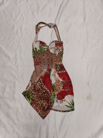 Halter-Nacken-Print-Korsett-Stil-Kleid