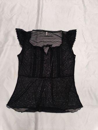 Misshelen schwarzes Spitzen-Top mit Polka-Dots