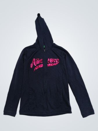 United Colors of Benetton dunkelblauer Kapuzenpullover mit Reißverschluss und rosa Pailletten