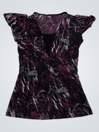 Agenda Women's Purple Floral Print V-Neck Top