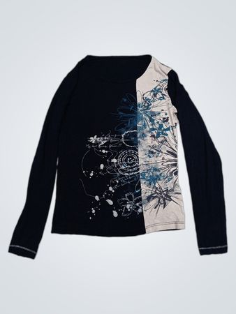 Langärmliges Hemd mit Blumen- und Schriftzug-Print