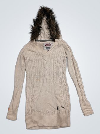 Superdry Cream Cable Knit Faux Fur Hooded Sweater Dress