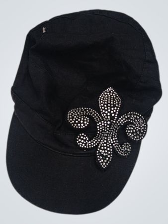 Schwarze Mütze mit Strass-Fleur-de-lis