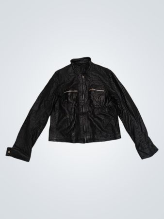 V Veste en cuir noire Made in Italy