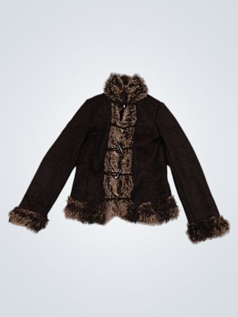 Promod Brown Faux Fur Trimmed Jacket