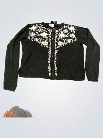 ERIKA schwarzer bestickter Reißverschluss-Pullover