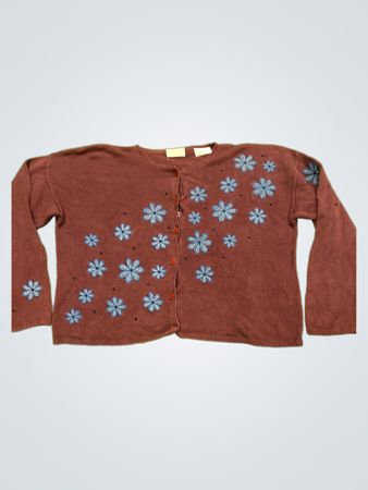 Christopher & Banks Damen Burgunderfarbenes Blumen-Strickcardigan