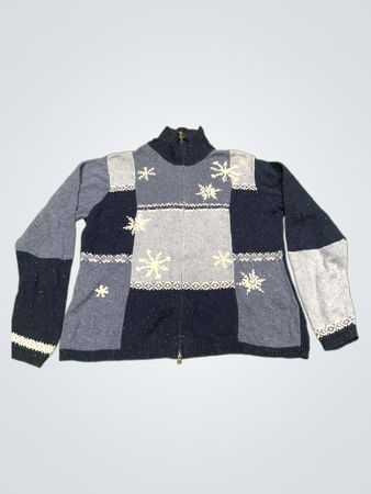 Victoria Jones Damen Patchwork Schneeflocken Zip-Up Pullover
