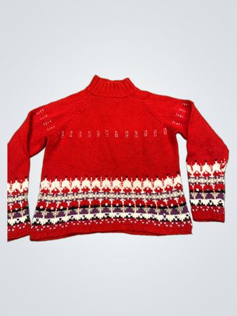 St. John's Bay Petite Large Red Fair Isle Mock Neck Sweater