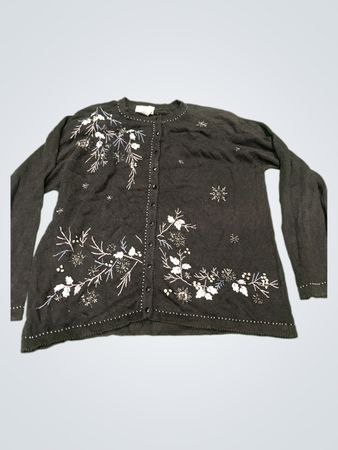 Stitches In Time Damen schwarzer bestickter Blumen-Cardigan 1X