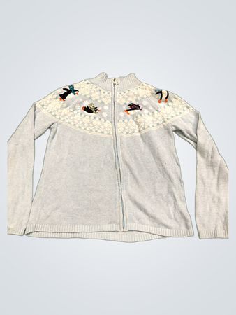 Christopher & Banks Damen Hellblau Penguin Fair Isle Reißverschluss Pullover