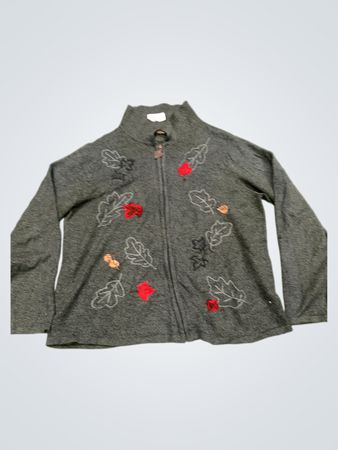 ALIA Damen grüner Zip-Hoodie mit Blatt- und rotem Blumenapplikation