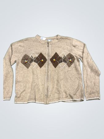 Croft & Barrow Damen Beiger Geometrischer Bestickter Reißverschluss-Cardigan