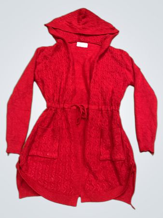 Roter Kapuzen-Cardigan mit Kordelzugbund