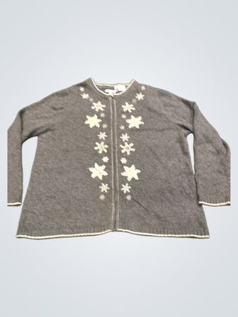Croft & Barrow Damen 1X Grauer Schneeflocken Zip-Up Cardigan