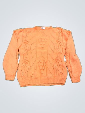 Oranger Strickpullover mit Traubenmuster