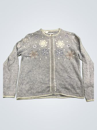 Croft & Barrow Damen Blauer Schneeflocken Zip-Up Cardigan Pullover Größe M
