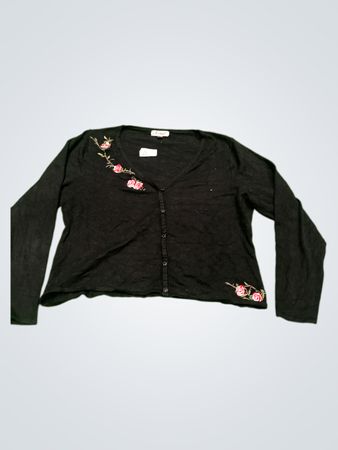 Jessica Plus Schwarzes Gesticktes Strickjacke