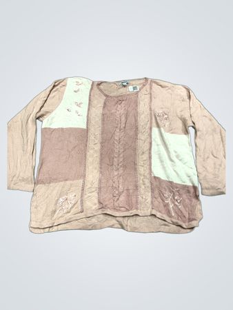 Damart Pink Patchwork Kabelstrickpullover