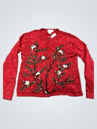 Coldwater Creek Red Bird Tree Cardigan