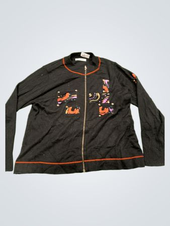 Christine Laure schwarzer Reißverschluss-Cardigan mit orangefarbenen Akzenten und bestickten Taschen