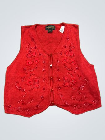 Rote Perlen Blumen Knopf-Front Weste
