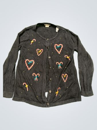 Nouveaux Women's Christmas Candy Cane Heart Cardigan