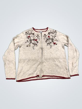Croft & Barrow Damen Beige Bestickter Reißverschluss-Pullover
