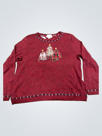 CJ Banks Damen 1X Roter Weihnachtsbaum Bestickter Pullover