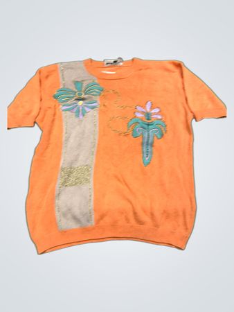 Franco Valeri Orange Strickoberteil mit Verzierungen