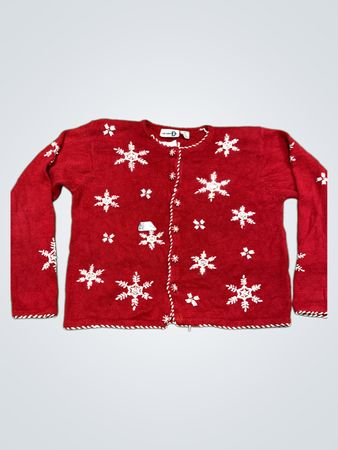 Roter Schneeflocken-Strick-Cardigan