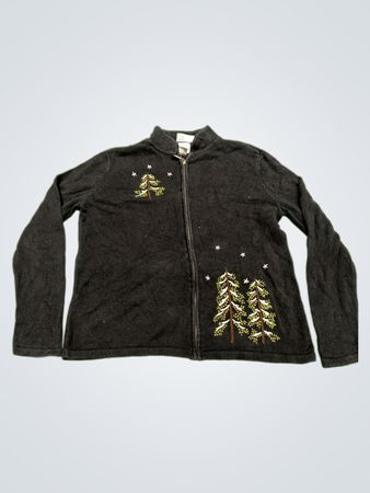 Schwarzer bestickter Baum-Pullover