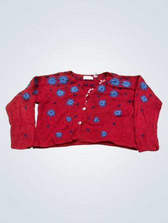 Roter Cardigan mit blauem Sternenmuster