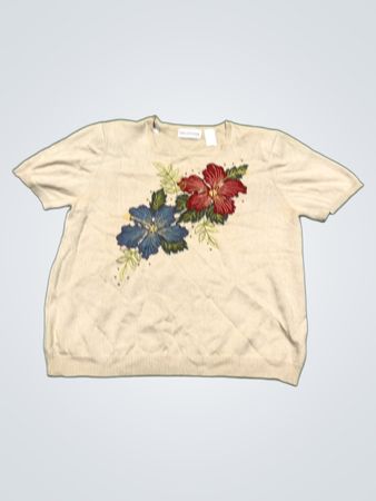 Alfred Dunner Damen Kurzarm Floral Stricktop