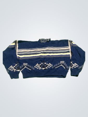 Contempo Casuals Blauer geometrischer Muster-Mock Neck Pullover