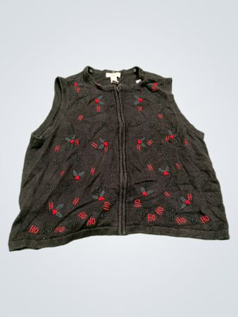 Bechamel Woman Black HO HO HO Holly & Berry Christmas Vest 2X