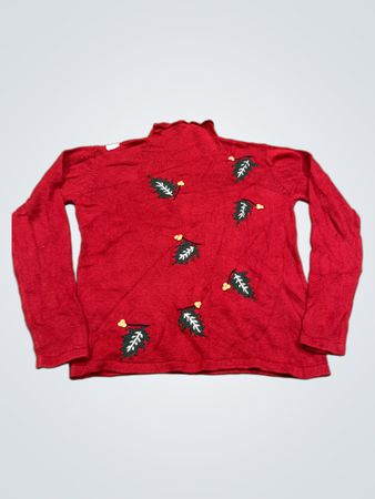 Coldwater Creek Roter Mock Neck Pullover mit Blattmuster