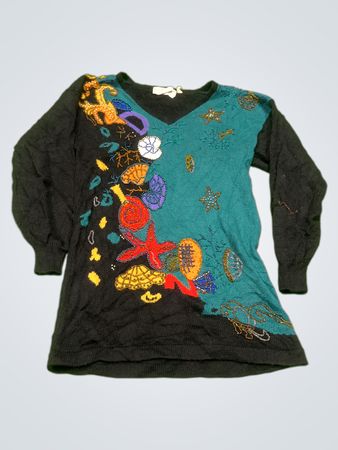 SHANNAN Schwarzer und Grüner Verzierte Pullover
